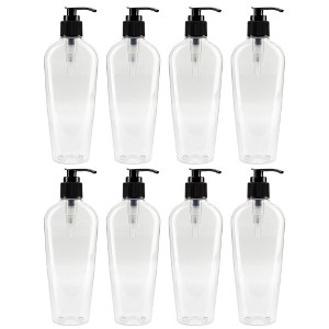 Cornucopia Brands 8oz Clear Oval Plastic Lotion Pump Borttles 8pk; Empty Containers w/ Black Pump Dispensers - 1 of 4