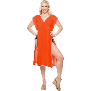 HAPPY BAY Women's Vacation Beachwear Long Bathing Suit Summer Short Front Tie Swimsuit Cover Ups X-Large-XX-Large Orange Solid - 1 of 4