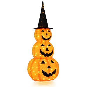 Tangkula Halloween Light Up Pumpkin Decoration Stacked Pumpkins with Witch Hat Build-in LED Lights Pop Up Jack-o-Lantern - 1 of 4
