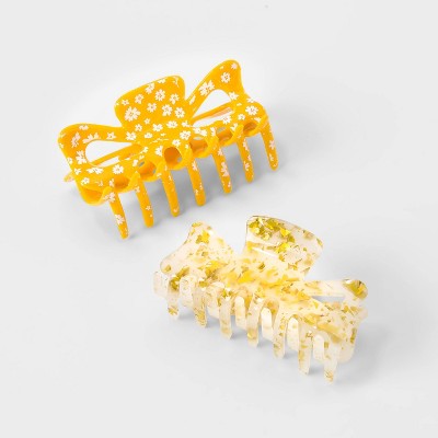 Girls' 2pk Floral Claw Clip - art class™ Yellow
