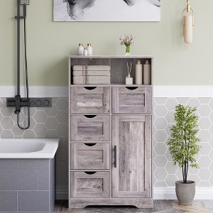 Bathroom Floor Cabinet, Bathroom Storage Cabinet With 5 Drawers, Adjustable Shelf And Open Shelf, Farmhouse Storage Rack For Living Room Kitchen - 1 of 4