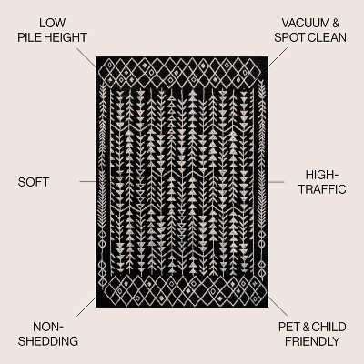 3' x 5' Black and Cream Synthetic Moroccan Geometric Area Rug