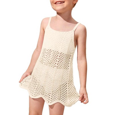 Girls Sheer Cover Dress Summer Beach Cover Up Dresses Crochet Beach Dress for Little Girl  Sleeveless Spaghetti Strap Sheer Beach Sheer Cover Up