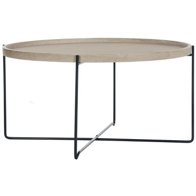 Auden Transitional Round Accent Table in Light Grey with Metal Base