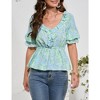 Women's V Neck Half Lantern Sleeve Shirts Babydoll Tops Blouse Casual Tunic Tops - 2 of 4