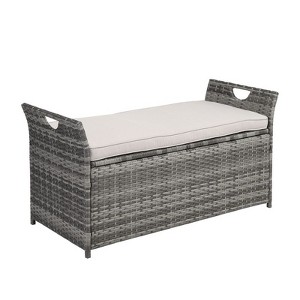 Karl Home 33 Gal Gray Wicker Storage Deck Box with Cushion - 1 of 3