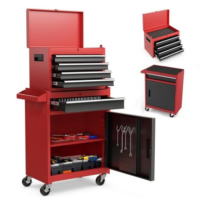 5-Drawer Rolling Tool Chest With Wheels, Detachable Top Tool Box With Liners And Locking System, Heavy Duty Steel Tool Cart For Garage And Workshop