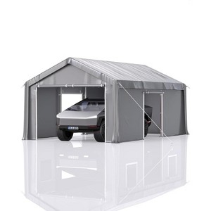 13'x20' heavy-duty portable carport with 1.0 mm steel poles, 180 g PE waterproof canopy; features front, rear, and 2 side doors for trucks and boats. - 1 of 4