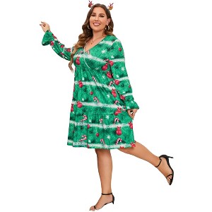 Coolmee Women Plus Size Causal Midi Dress Fashion Ruffle Long Sleeve Babydoll Tunic Ruffle Flowy Dresses - 1 of 4