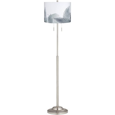 360 Lighting Modern Floor Lamp Thin Brushed Nickel Metal Palm Fabric Drum Shade for Living Room Reading Bedroom Office