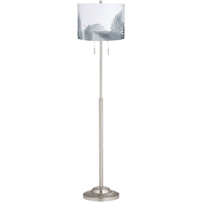 360 Lighting Modern Floor Lamp Thin Brushed Nickel Metal Palm Fabric Drum Shade for Living Room Reading Bedroom Office