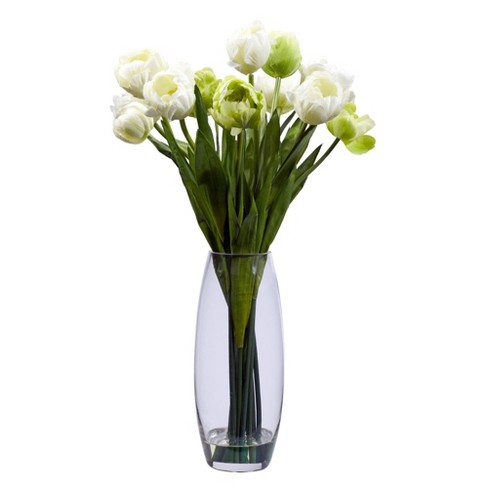 Nearly Natural 20-in Tulip with Vase Silk Flower Arrangement