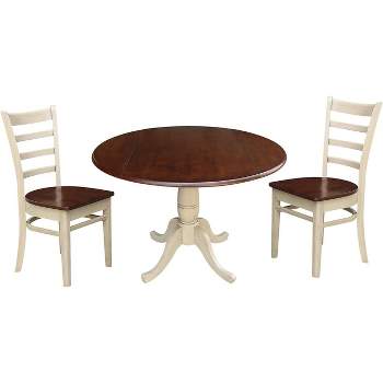 International Concepts 42 inches Round Top Pedestal Table with Two Chairs, Almond/Espresso Finish