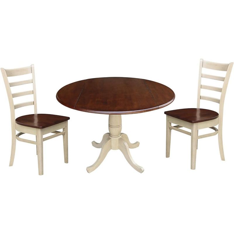 International Concepts 42 inches Round Top Pedestal Table with Two Chairs, Almond/Espresso Finish, 1 of 2