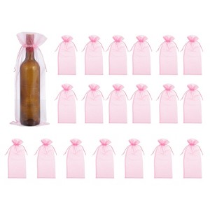 Unique Bargains Organza Drawstring Wine Bottle Wrapping Gift Bags 14.5" x 5.5" 20 Pcs - 1 of 4