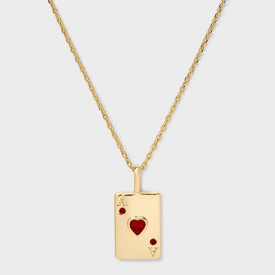 14K Gold Dipped Cubic Zirconia Ace of Hearts Pendant Necklace - A New Day™ Gold/Red