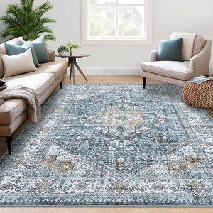 Acekool 9x12 Washable Area Rug, Soft Non-Slip Oriental Medallion Carpet, No Shedding Large Floor Mat for Living Room Bedroom Dining Room, Grey - 1 of 4