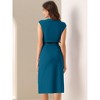 INSPIRE CHIC Women's Elegant Business Round Neck Belted Cap Sleeve Work Sheath Dresses - 3 of 4