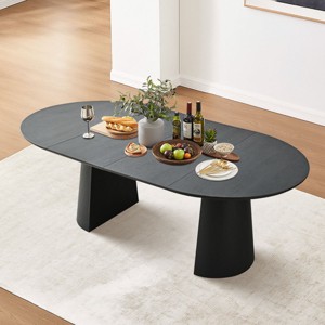 Extendable Dining Room Table,83" Oval Dining Table,Wood Grain Breakfast Dining Table for Dining Room,Kitchen,Farmhouse-Tanpinhause - 1 of 4