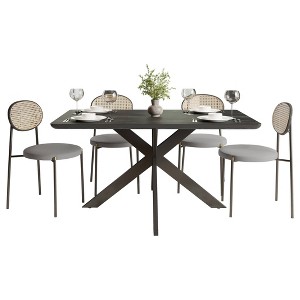 LeisureMod Ravenna 5-Piece Dining Set - 63" Rectangular MDF Top Dining Table in Ebony & 4 Velvet Dining Chairs in Black Steel Legs - 1 of 4