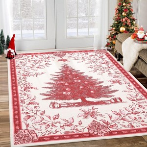 Christmas Tree Washable Area Rug, Soft Non-Slip Nursery & Bedroom Mat, Stain Resistant Holiday Carpet for Living Room & Office - 1 of 4