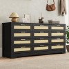 2 Drawer Dresser, Modern Rattan Chest of Drawers, Wood Storage Organizer with Rattan Panel Drawers and Handles, for Nursery, Entryway, Living Room - 2 of 4