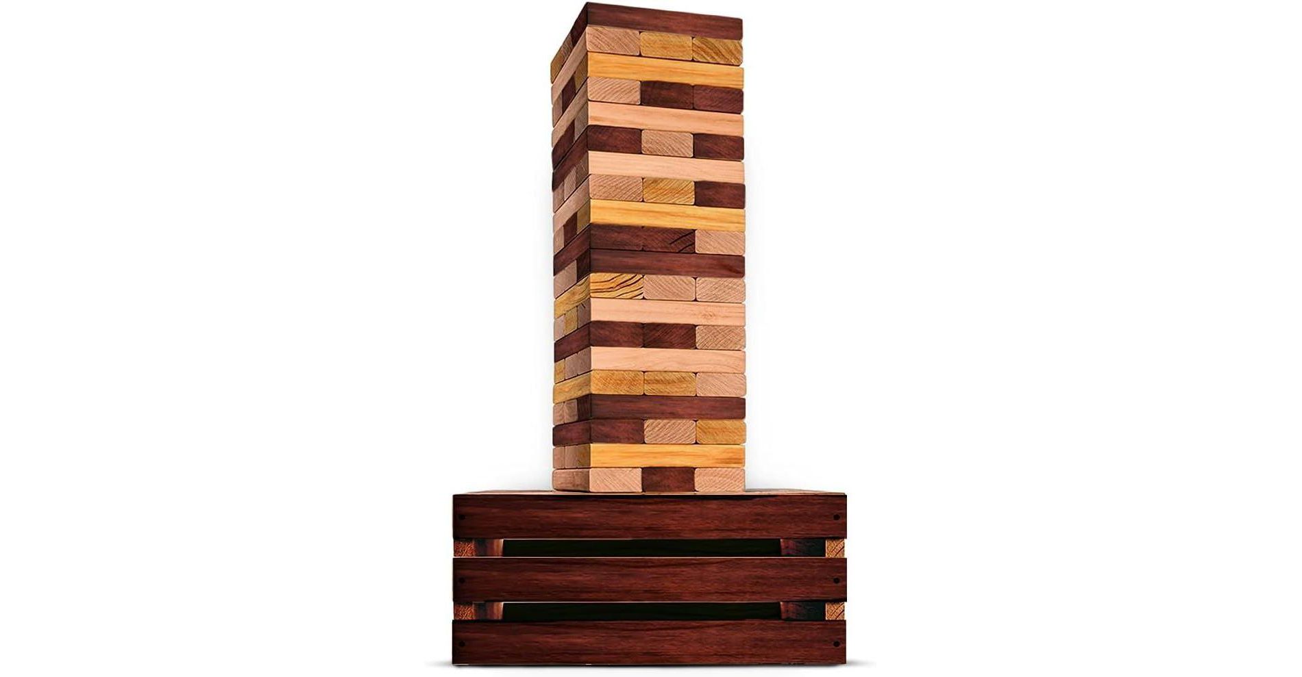 SWOOC Games - Reclaimed Giant Tower Game (Weather Resistant) 60 Blocks + Storage Crate / Outdoor Game Table | Stacks up to 5ft | Giant Outdoor Games