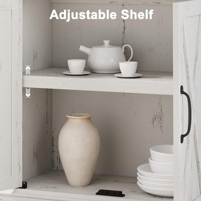 5 Tier Book Shelf, Farmhouse Book Case with Cabinet, 68.7" Tall Book Shelf with Storage Doors,