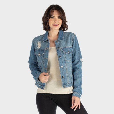 24seven Comfort Apparel Womens Distressed Denim Jacket