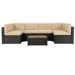 U-MAX 7PCS Outdoor Patio Furniture Set with Cushions and Coffee Table,Beige - 1 of 4