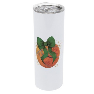 Elanze Designs 20 Ounce Stainless Steel On the Go Travel Tumbler With Push Top Lid, Basketball With Green Bows