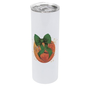 Elanze Designs 20 Ounce Stainless Steel On the Go Travel Tumbler With Push Top Lid, Basketball With Green Bows - 1 of 1