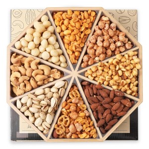 Gourmet Mixed Nuts Christmas Gift Basket in Reusable Bamboo Platter – XL 2 lb Tray with 8 Premium Nut Assortments, Kosher - 1 of 4