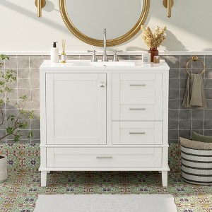 KWPZQEB Bathroom Vanity Cabinet with Ceramic Sink, Multipurpose Bathroom Vanity with Drawers&Door, Freestanding Bathroom Cabinet with Solid Pine Frame - 1 of 4