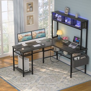 Aheaplus Reversible L-shaped Computer Desk with Storage Shelves and LED Strip and Power Outlets - 1 of 4