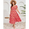 YESFASHION Women Plus Size Maxi Dress Floral Ruffle Summer Dress Short Sleeve Long Dress High Waist Sweethearte Neck Casual Dress - 2 of 4