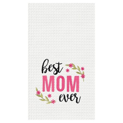 C&F Home Best Mom Ever Mother's Day Embroidered Waffle Weave Cotton Kitchen Towel