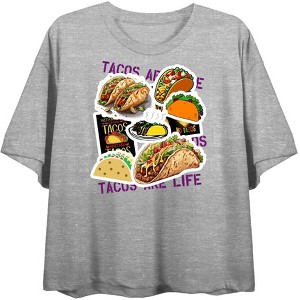 "Tacos Are Life" Taco Stickers Women's Crew Neck Short Sleeve Top - 1 of 3