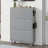 TIRAMISUBEST Dark Oak Sleek Shoe Rack-Narrow Cabinet with Barn Door Design, 2 Flip Drawers & Open Storage for Entryway - 3 of 4