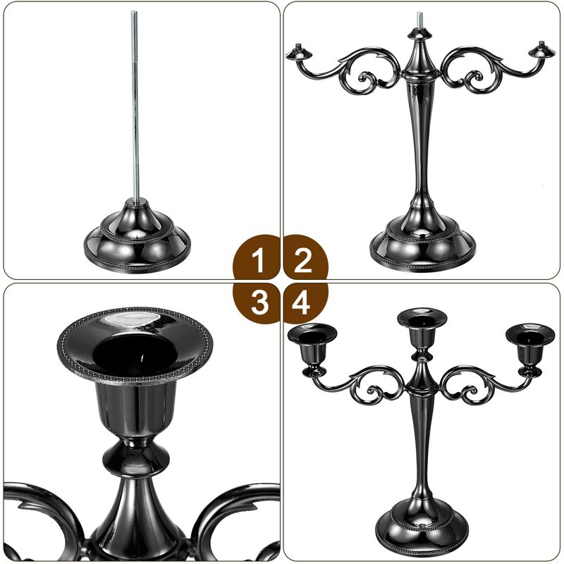 Unique Bargains Home Decor Wedding Birthday Party Dinning Table Candelabra Candle Holders 3 Arm Metal Candlestick 1 Pc, 4 of 7