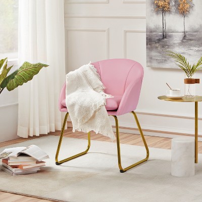 Simple Pink Velvet Accent Chair with Gold Metal Legs