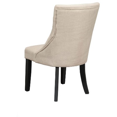 Cream Linen Upholstered Parsons Side Chair with Black Wood Legs