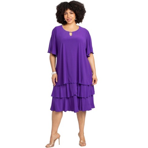 Catherines Women s Plus Size Embellished Keyhole Midi Tier Dress 0X Purple