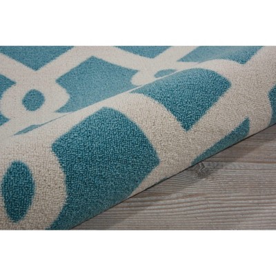 Poolside Aqua and White Synthetic Square Outdoor Rug