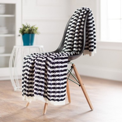 Black and White Striped Knit Acrylic Throw Blanket 50x65 Inches