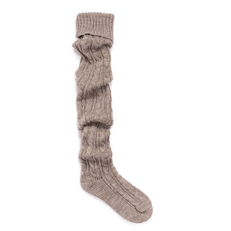 MUK LUKS Women's Cable Knit Over the Knee Socks - Driftwood/Pearl , OS (6 - 11), 3 of 6