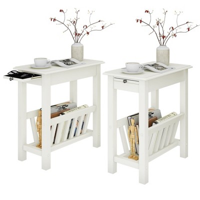 Tangkula 2 PCS Side Table End Table Nightstand w/ Bottom Storage Shelf & Rubber Wood Legs