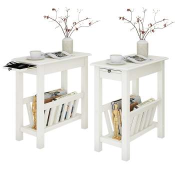 Tangkula 2 PCS Side Table End Table Nightstand w/ Bottom Storage Shelf & Rubber Wood Legs