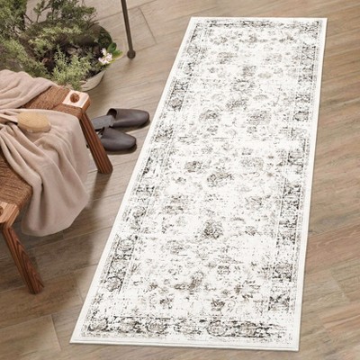 Washable Kitchen Runner Rug 2x6 Low-Pile Vintage Distressed Floral Design Accent Rugs Non-Skid Hallway Soft Oriental Indoor Floor Carpet Runner