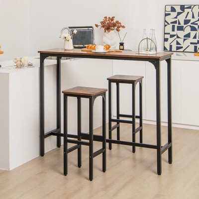 Set of 2 Black and Rustic Brown Adjustable Wood and Metal Bar Stools